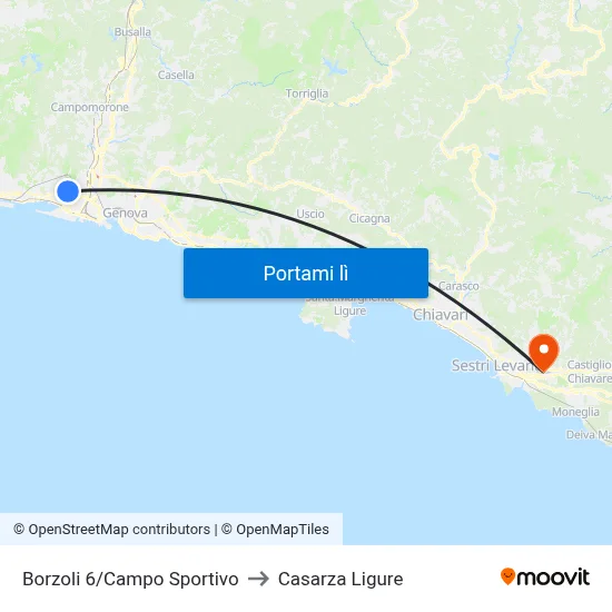 Borzoli 6/Campo Sportivo to Casarza Ligure map
