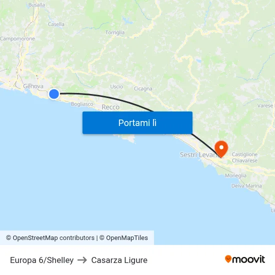 Europa 6/Shelley to Casarza Ligure map