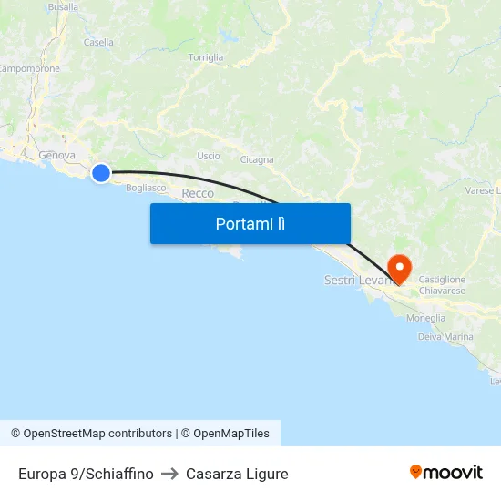 Europa 9/Schiaffino to Casarza Ligure map