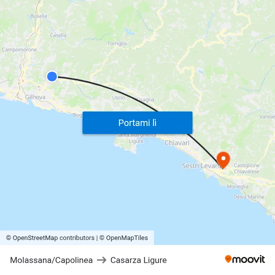 Molassana/Capolinea to Casarza Ligure map