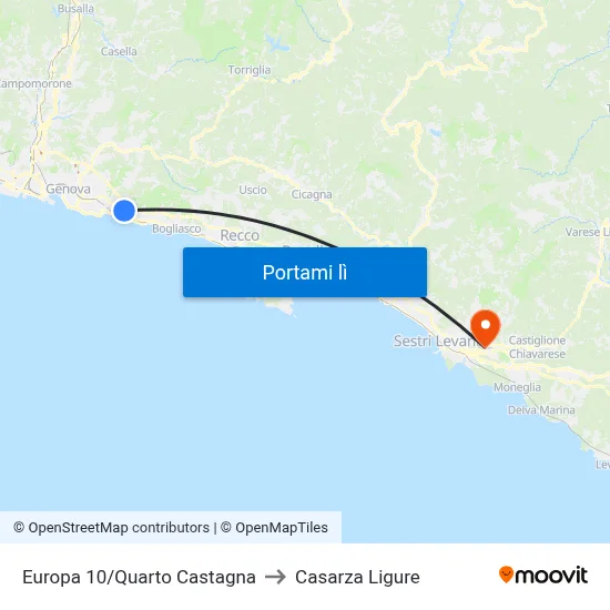 Europa 10/Quarto Castagna to Casarza Ligure map