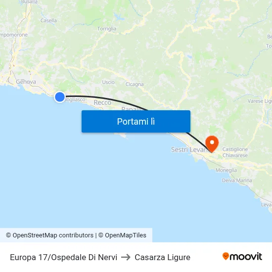 Europa 17/Ospedale Di Nervi to Casarza Ligure map