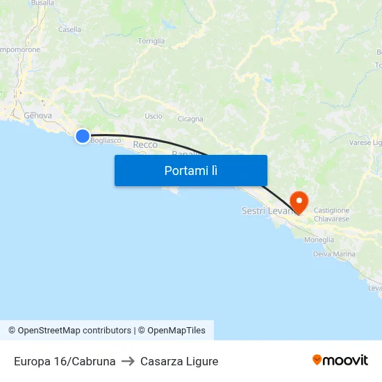 Europa 16/Cabruna to Casarza Ligure map