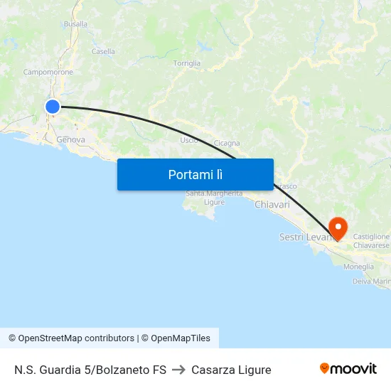 N.S. Guardia 5/Bolzaneto FS to Casarza Ligure map