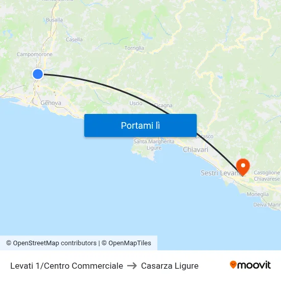 Levati 1/Centro Commerciale to Casarza Ligure map