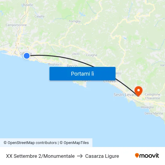 XX Settembre 2/Monumentale to Casarza Ligure map