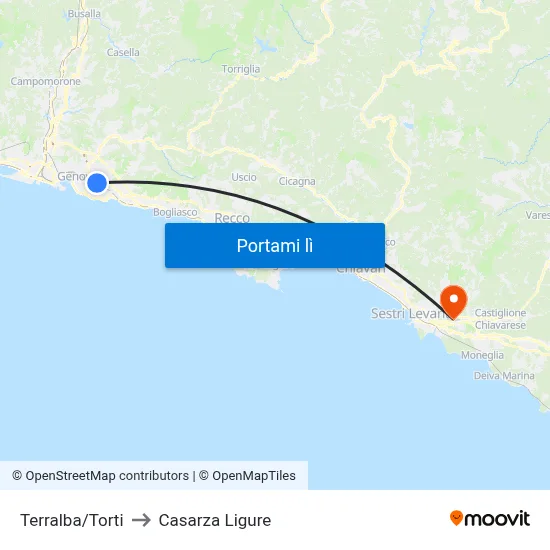 Terralba/Torti to Casarza Ligure map