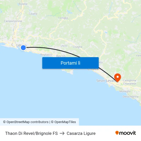 Thaon Di Revel/Brignole FS to Casarza Ligure map