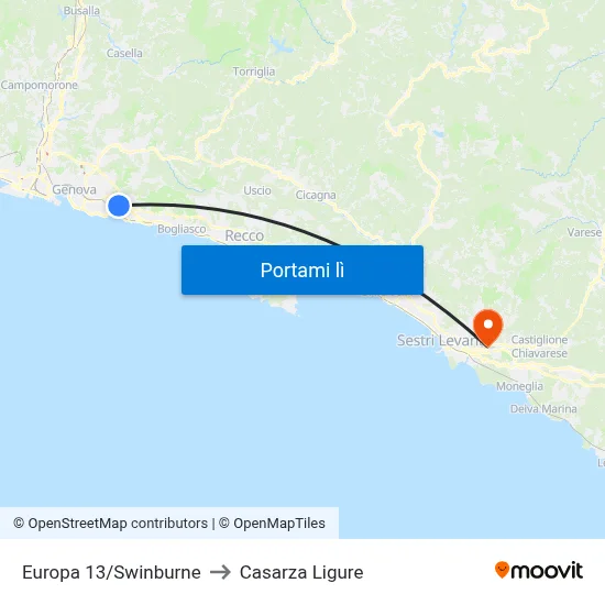Europa 13/Swinburne to Casarza Ligure map