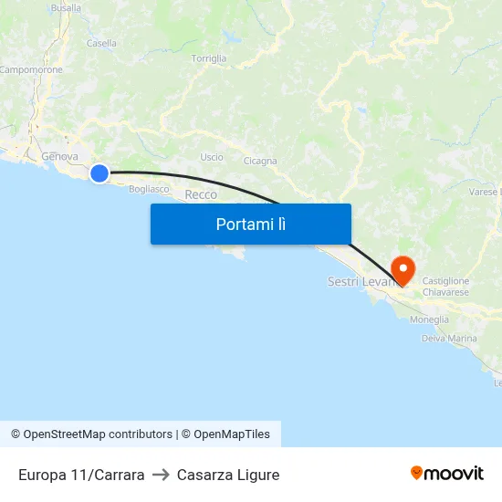 Europa 11/Carrara to Casarza Ligure map
