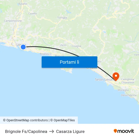 Brignole Fs/Capolinea to Casarza Ligure map