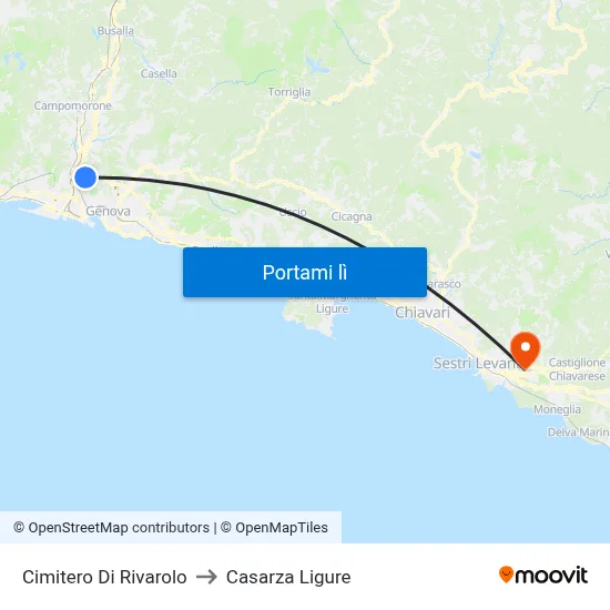 Cimitero Di Rivarolo to Casarza Ligure map