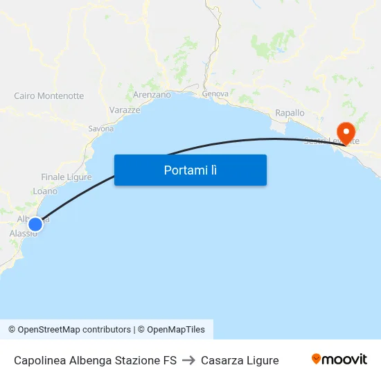 Capolinea Albenga Stazione FS to Casarza Ligure map