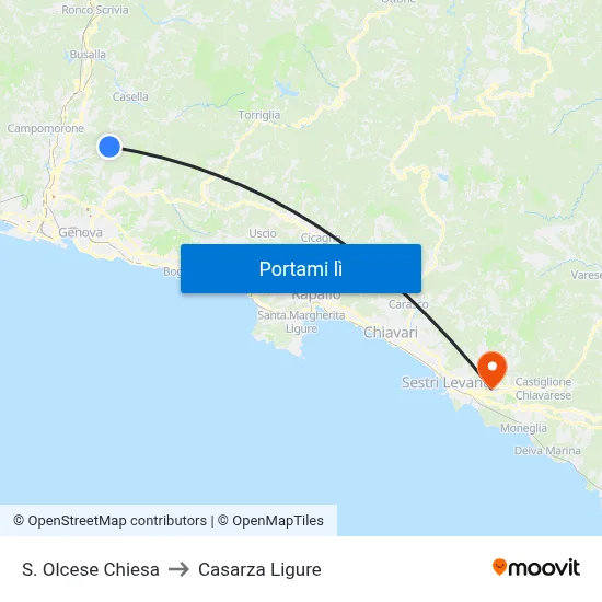 S. Olcese Chiesa to Casarza Ligure map
