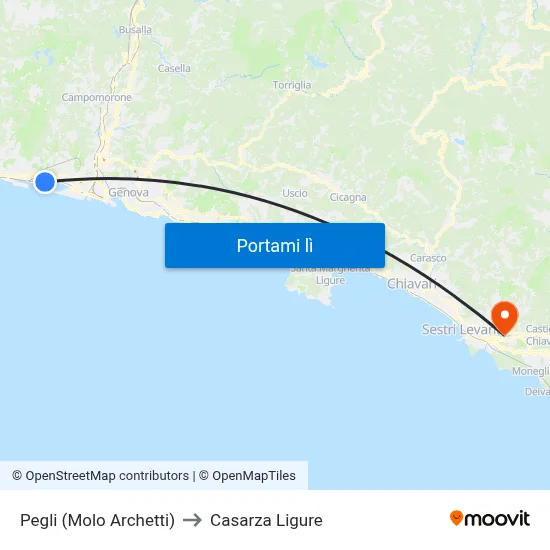 Pegli (Molo Archetti) to Casarza Ligure map