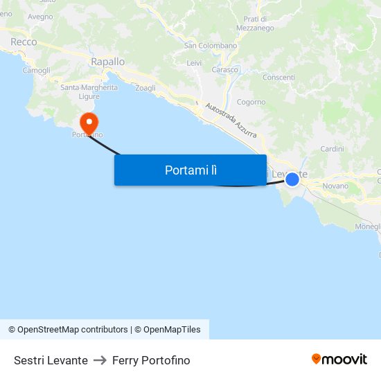 Sestri Levante to Ferry Portofino map