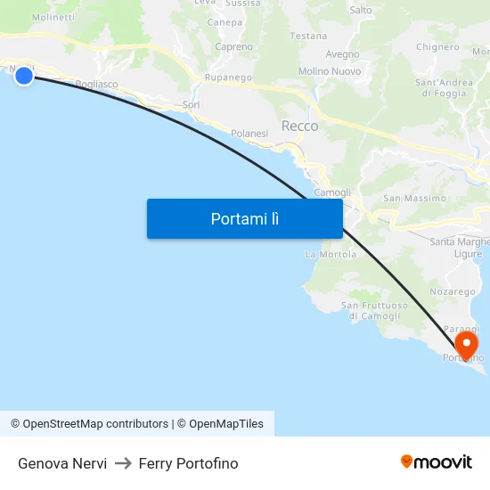 Genova Nervi to Ferry Portofino map