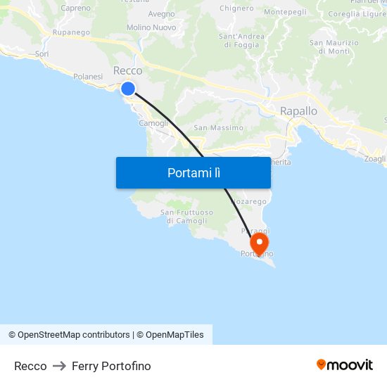 Recco to Ferry Portofino map