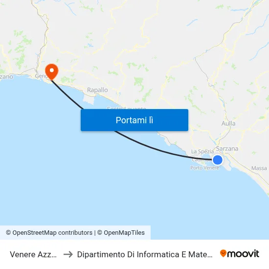 Venere Azzurra to Dipartimento Di Informatica E Matematica map