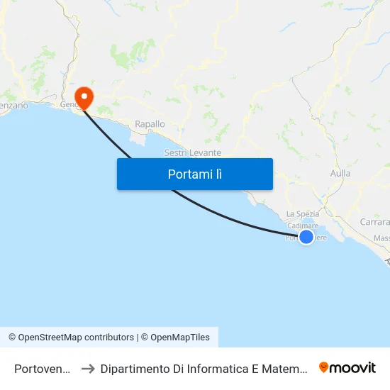 Portovenere to Dipartimento Di Informatica E Matematica map