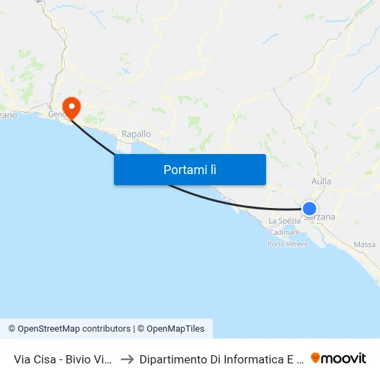 Via Cisa - Bivio Via Cerreti to Dipartimento Di Informatica E Matematica map