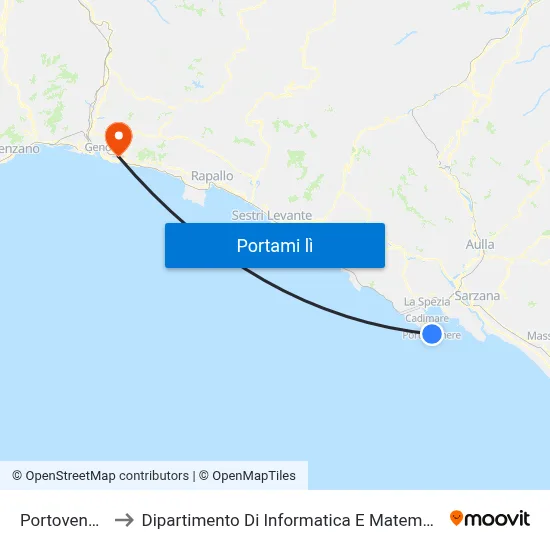 Portovenere to Dipartimento Di Informatica E Matematica map