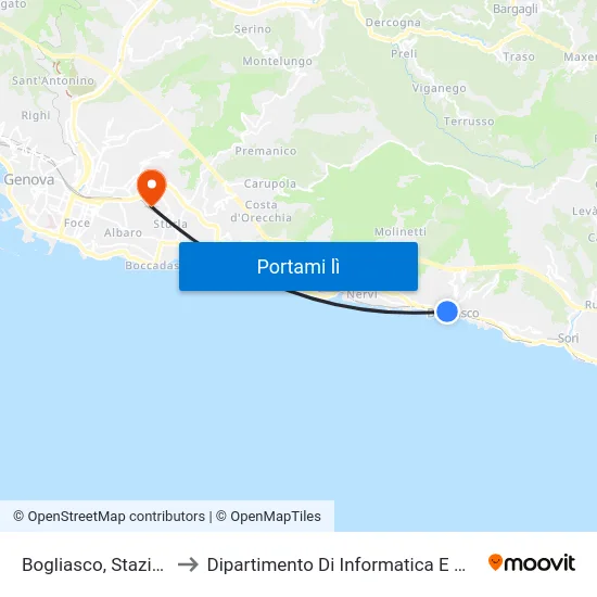 Bogliasco, Stazione FS to Dipartimento Di Informatica E Matematica map