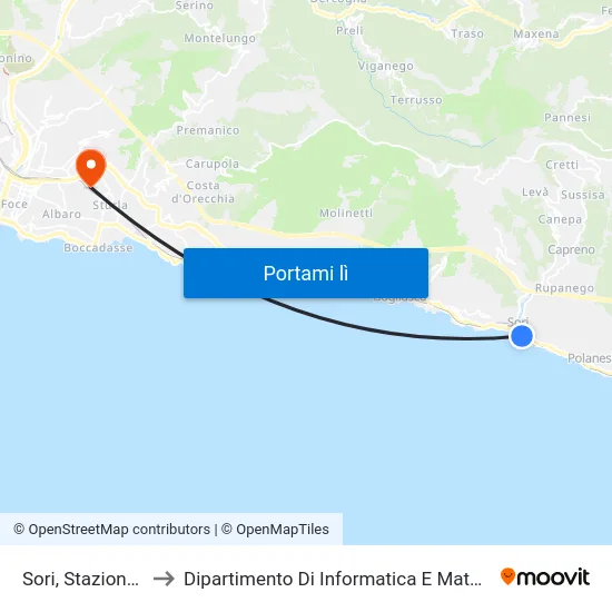 Sori, Stazione FS to Dipartimento Di Informatica E Matematica map