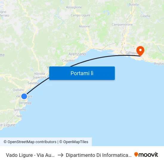Vado Ligure - Via Aurelia Centro to Dipartimento Di Informatica E Matematica map