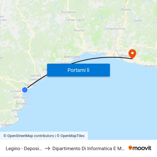 Legino - Deposito Tpl to Dipartimento Di Informatica E Matematica map
