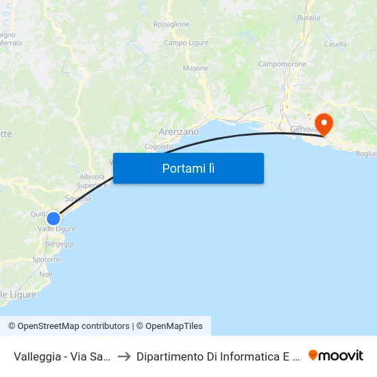 Valleggia - Via San Pietro to Dipartimento Di Informatica E Matematica map