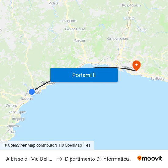 Albissola - Via Delle Industrie to Dipartimento Di Informatica E Matematica map