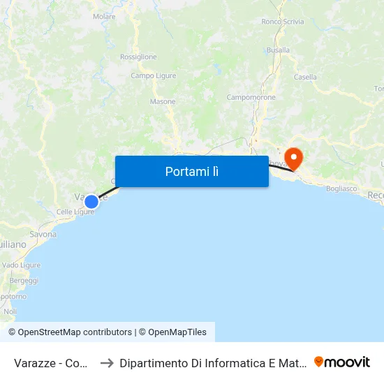 Varazze - Comune to Dipartimento Di Informatica E Matematica map