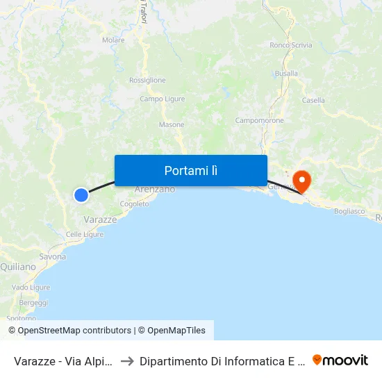 Varazze - Via Alpicella, 49 to Dipartimento Di Informatica E Matematica map