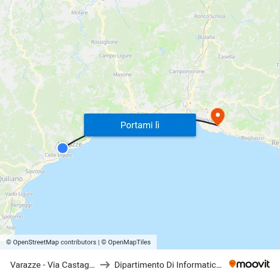 Varazze - Via Castagnabuona, 62 to Dipartimento Di Informatica E Matematica map