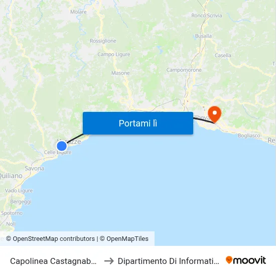 Capolinea Castagnabuona (Varazze) to Dipartimento Di Informatica E Matematica map