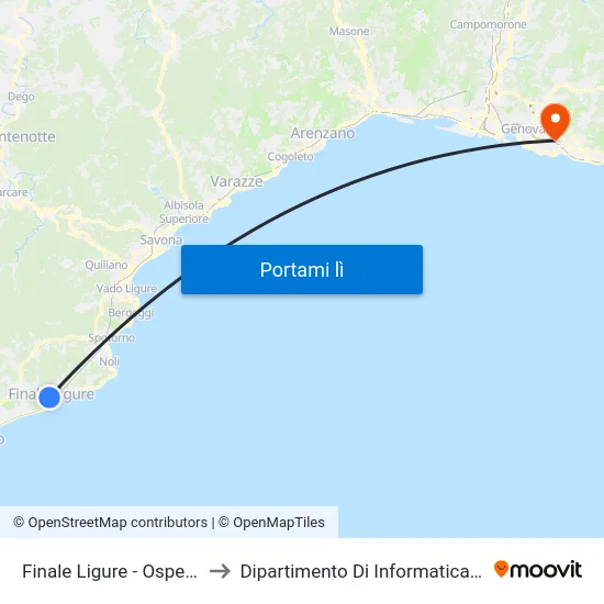 Finale Ligure - Ospedale Ruffini to Dipartimento Di Informatica E Matematica map
