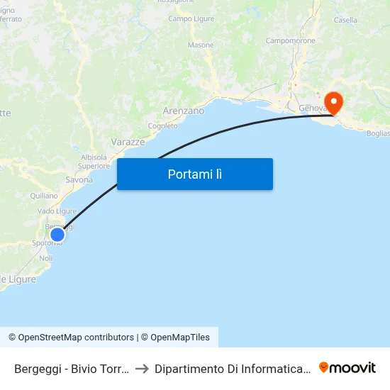 Bergeggi - Bivio Torre Del Mare to Dipartimento Di Informatica E Matematica map