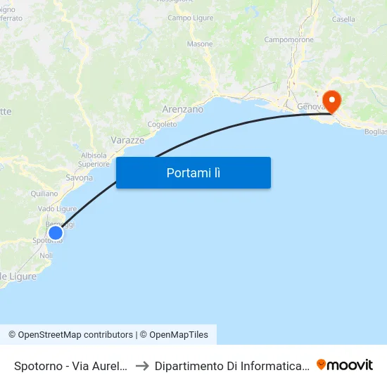 Spotorno - Via Aurelia (Merello) to Dipartimento Di Informatica E Matematica map