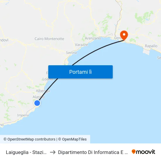 Laigueglia - Stazione F.S. to Dipartimento Di Informatica E Matematica map