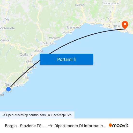 Borgio - Stazione FS (Via Aurelia) to Dipartimento Di Informatica E Matematica map