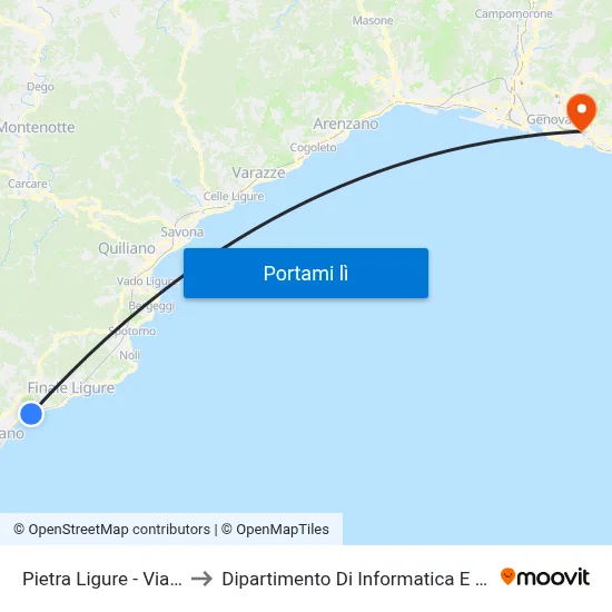 Pietra Ligure - Via Aurelia to Dipartimento Di Informatica E Matematica map