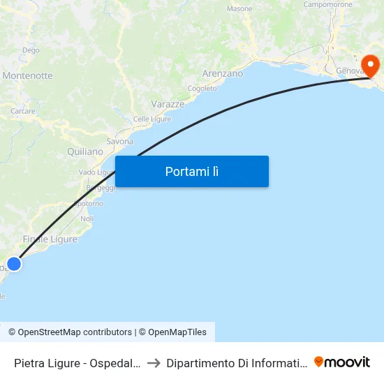 Pietra Ligure - Ospedale Santa Corona to Dipartimento Di Informatica E Matematica map