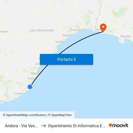 Andora - Via Vespucci 28 to Dipartimento Di Informatica E Matematica map
