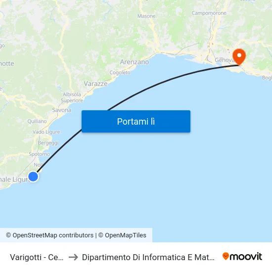 Varigotti - Centro to Dipartimento Di Informatica E Matematica map