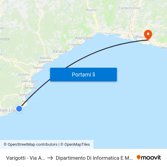 Varigotti - Via Aurelia to Dipartimento Di Informatica E Matematica map
