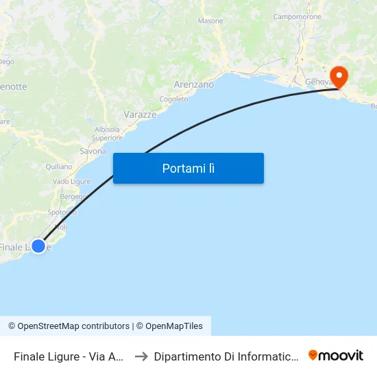 Finale Ligure - Via Aurelia (Porto) to Dipartimento Di Informatica E Matematica map