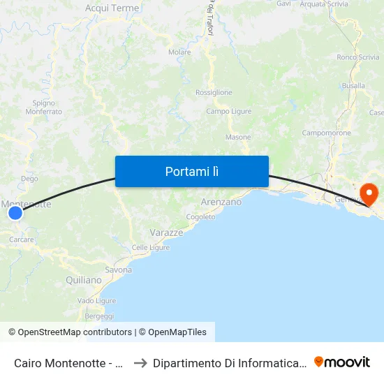 Cairo Montenotte - Stazione FS to Dipartimento Di Informatica E Matematica map