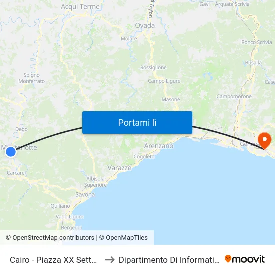 Cairo - Piazza XX Settembre (Prigioni) to Dipartimento Di Informatica E Matematica map