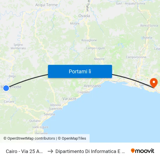 Cairo - Via 25 Aprile 41 to Dipartimento Di Informatica E Matematica map